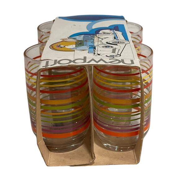 Anchor Hocking Newport Striped Juice Glasses Set of 4 – 7 oz Vintage w/ Box - Picture 6 of 8